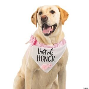 Dog of Honor Wedding Bandana Medium Pink Bow Flower Pet Collar Slide On